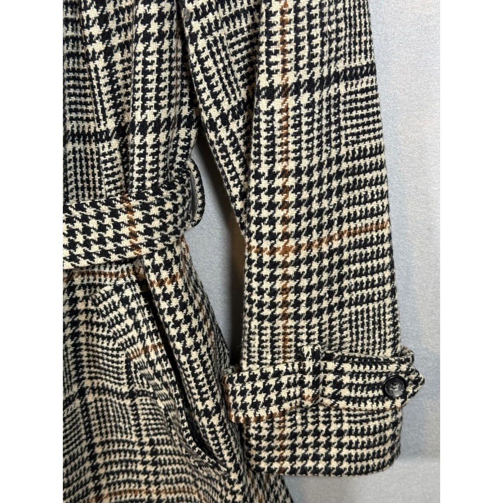 Vintage Pendleton Wool Trench Coat Houndstooth Glen Plaid Double Breasted Belted - Picture 4 of 16